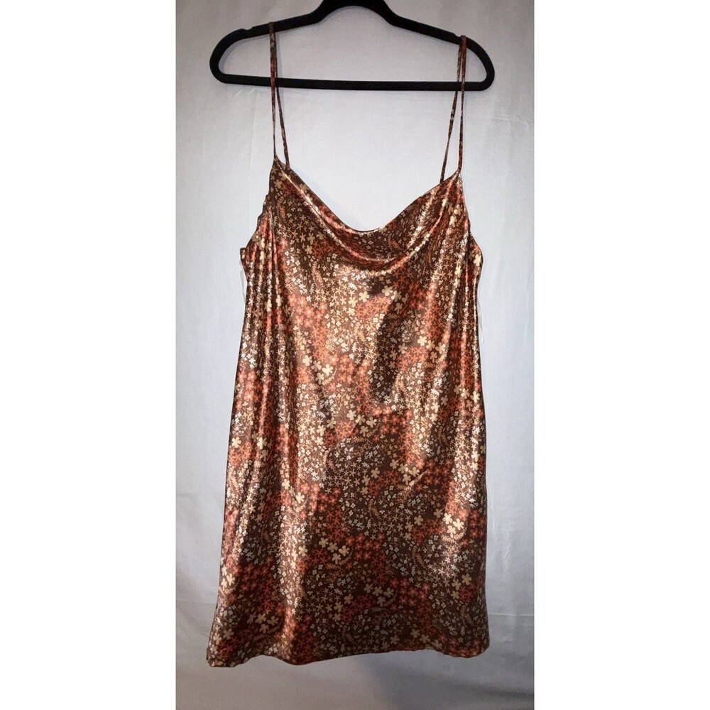 Birch And Stone Brown Floral Satin Slip Dress Size Large